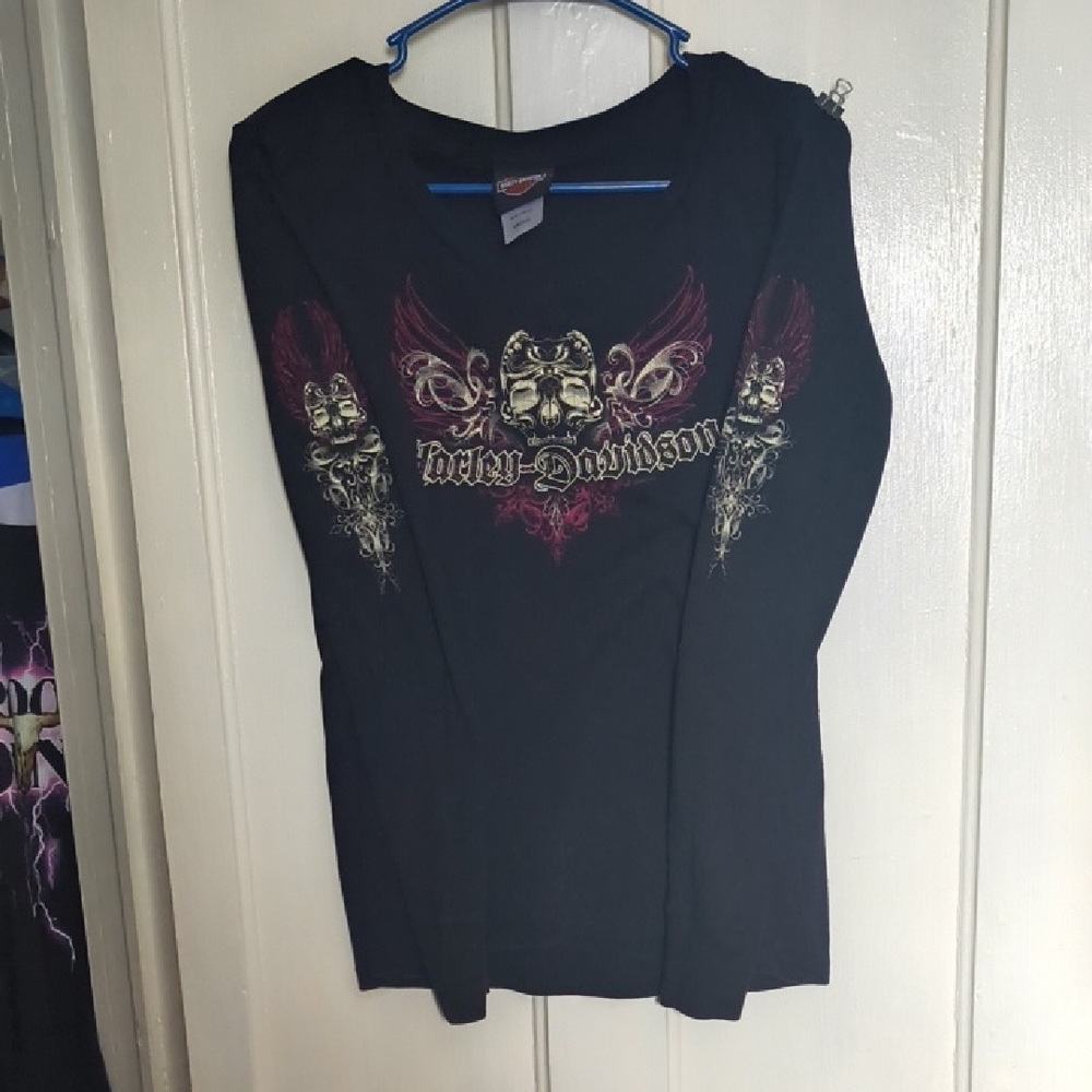 Harley-Davidson Black and Red Long Sleeve Women's Tee